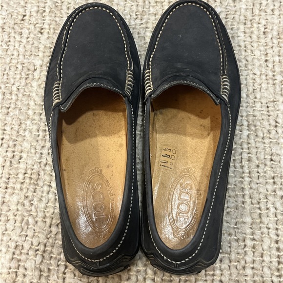 Tod\'s Men Sz 9.5 UK Original Leather Moccasins Loafers Slip On Black Dark Gray